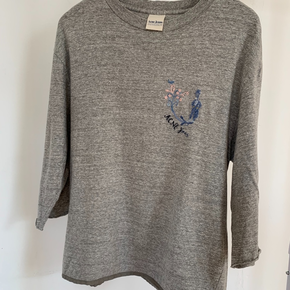 Acne Jeans Embroidered heather gray sweatshirt